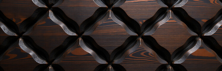 Poster - The Makassar Wood Panel Features An Exotic Dark Wood Texture With A Unique Repeating Pattern On A Stylish Banner. 00003