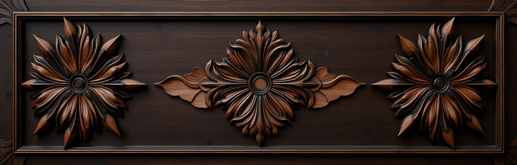 Poster - The Makassar Wood Panel Features An Exotic Dark Wood Texture With A Unique Repeating Pattern On A Stylish Banner. 00001