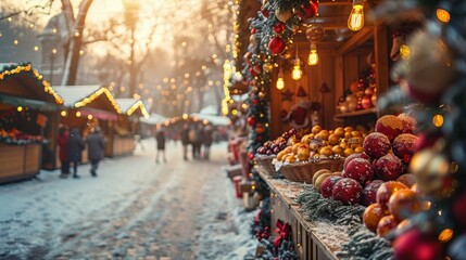 Festive christmas market celebration europe photo winter wonderland street view holiday spirit