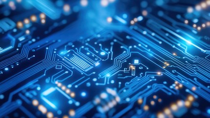 Aufkleber - Close-up of illuminated circuit board with intricate pathways and glowing components.
