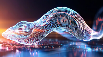 Poster - Digital waveform animation virtual space abstract art tech environment futuristic viewpoint data visualization concept
