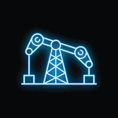 Canvas Print - Blue neon oil pump jack pumping crude oil with black background