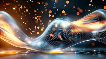 Poster - Dynamic flow of light and particles abstract visualization digital art dark background high-tech concept
