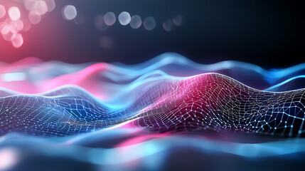 Poster - Abstract digital waves futuristic landscape 3d visualization vibrant colors high-tech concept