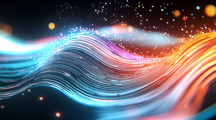 Poster - Dynamic colorful waves abstract art visual composition digital environment close-up view motion and flow concept