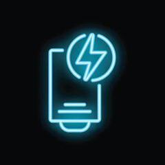 Poster - Blue neon icon of a battery charging, isolated on a black background