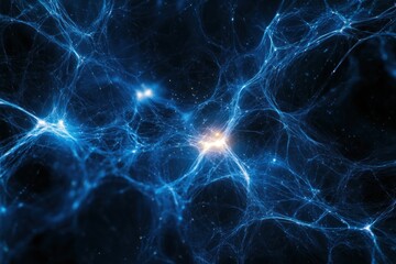 Aufkleber - Abstract blue glowing neural network, complex interconnected nodes.