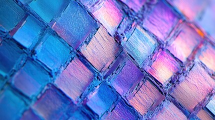 Poster - Abstract iridescent blue and purple square mosaic pattern.