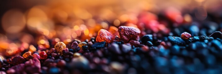 Poster - Colorful stones close-up, vibrant hues, textured surface, macro photography.