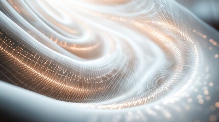 Poster - Abstract swirling light patterns, glowing gold lines and white smoke effect.