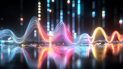 Poster - Dynamic data visualization waves digital world abstract art nighttime close-up technology concept