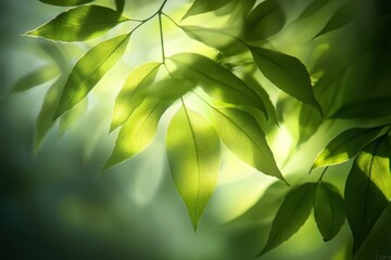 Poster - Sunlit green leaves backlit, showcasing vibrant foliage texture and natural light.