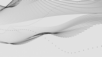 Aufkleber - Abstract Minimalist Flowing Lines with Dots on White Background