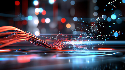 Poster - Dynamic light trails and data visualization in a futuristic setting abstract graphics high-tech environment