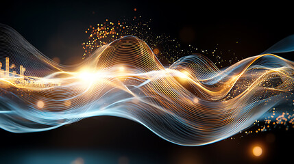 Poster - Dynamic light waves display abstract art digital creation dark background artistic concept