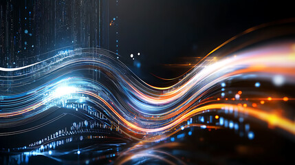Poster - Dynamic light waves abstract art digital space high-resolution imagery futuristic environment eye-level view technology concept