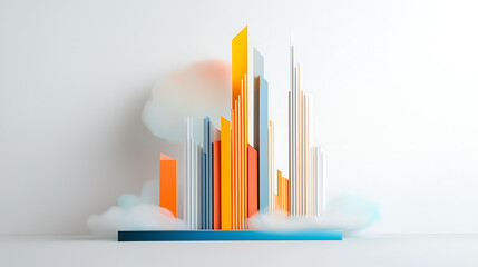 Poster - Vibrant urban skyline abstract cityscape digital art modern environment creative viewpoint architectural concept