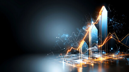 Poster - Financial growth trends visualization digital space infographic abstract background high-tech perspective data analysis concept