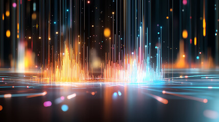 Poster - Dynamic sound wave visualization digital studio abstract art colorful light display close-up view creative concept
