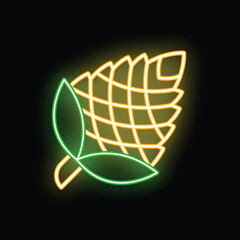 Poster - bright neon sign depicting a hop cone with leaves, ideal for a brewery or beer related business