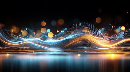 Poster - Dynamic light waves and bokeh effects abstract art digital creation dark environment high-contrast viewpoint