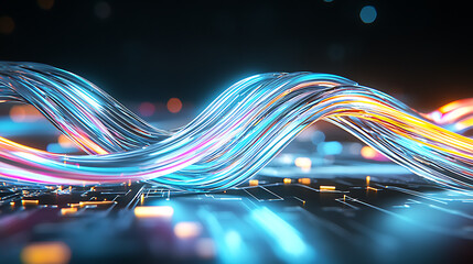 Poster - Dynamic wavy light patterns digital environment abstract art technology close-up view visual innovation for digital design