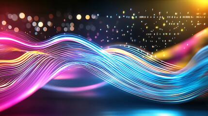 Poster - Vibrant light waves dance in digital art showcase virtual gallery abstract visuals colorful environment close-up creative expression