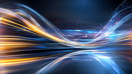 Poster - Dynamic light trails and waves abstract digital art vibrant colors futuristic environment creative concept