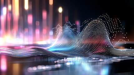 Poster - Dynamic light waves representing data visualization digital space graphic art abstract environment close-up view technology concept