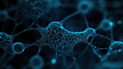 Poster - Abstract network, glowing blue nodes and connections, digital illustration.
