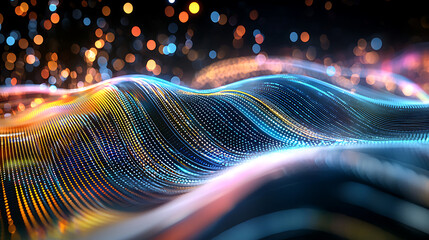 Poster - Dynamic light waves abstract digital art technology vibrant environment close-up viewpoint visual concept for engagement