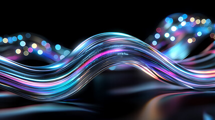 Poster - Dynamic light waves abstract art digital creation dark background close-up view futuristic concept