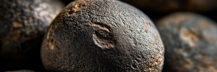 Poster - Close-up of dark, textured, round objects, possibly stones or seeds.