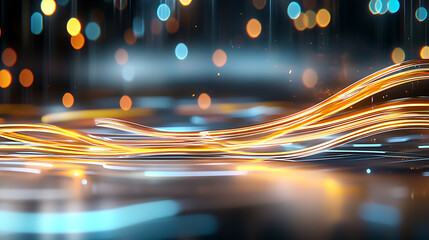 Poster - Dynamic flow of light trails abstract digital art colorful bokeh background modern design close-up perspective