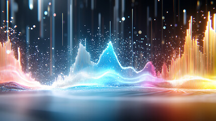 Poster - Dynamic sound wave visualization digital art abstract colorful environment high-tech perspective visual music concept
