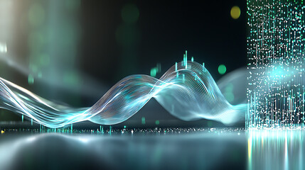 Poster - Dynamic digital wave patterns representing technology trends in a futuristic environment under a soft glow