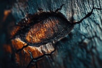Aufkleber - Close-up of burnt wood texture, showing intricate details of cracks and color variations.