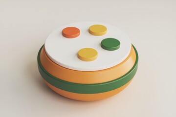 Poster - A 3D rendered image of a colorful cylindrical object with four circular buttons on top.