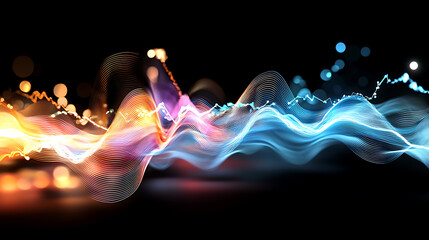 Poster - Dynamic light waves abstract visualization digital art dark environment close-up view energy and motion concept