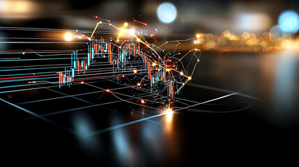 Poster - Dynamic financial market analysis with graphical data visualizations digital workspace infographic high-tech environment abstract concept