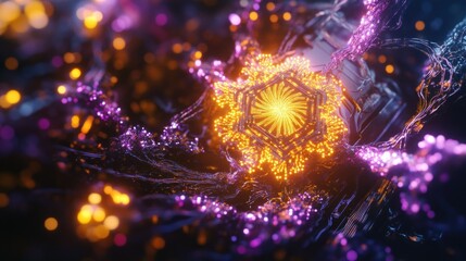 Poster - Abstract glowing fractal art with swirling energy and vibrant colors.