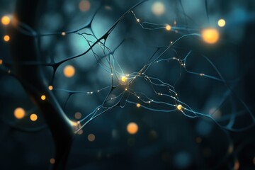 Aufkleber - Microscopic view of glowing neuron network.