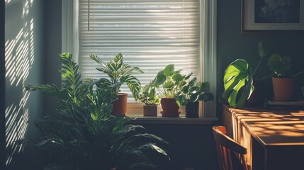 Poster - Sunlit indoor scene with various potted plants on window sill.