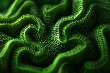 Aufkleber - Close-up of intricate, swirling, green organic texture resembling a plant or coral.
