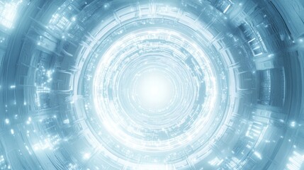 Poster - Abstract futuristic tunnel with glowing light at the end.