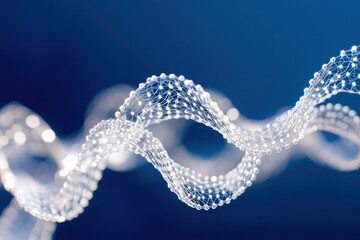Poster - Abstract 3D rendering of a glowing, interconnected network, resembling a DNA helix against a deep blue background.