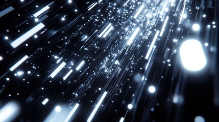 Aufkleber - Abstract glowing lines and particles moving fast in dark space.