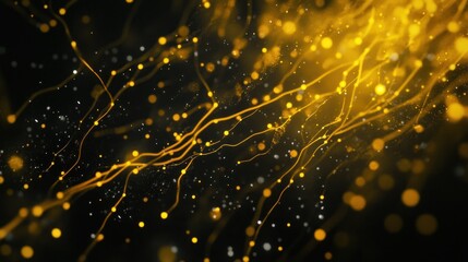 Leinwandbilder - Abstract golden glowing lines and particles on black background.