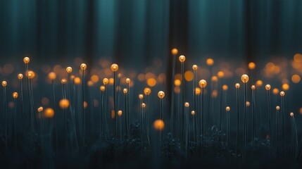 Poster - Glowing orbs illuminate a dark forest floor, creating a magical, ethereal scene.