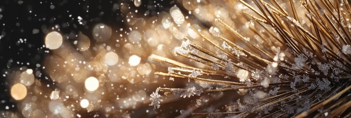 Aufkleber - Close-up of frosty grass blades with bokeh lights.